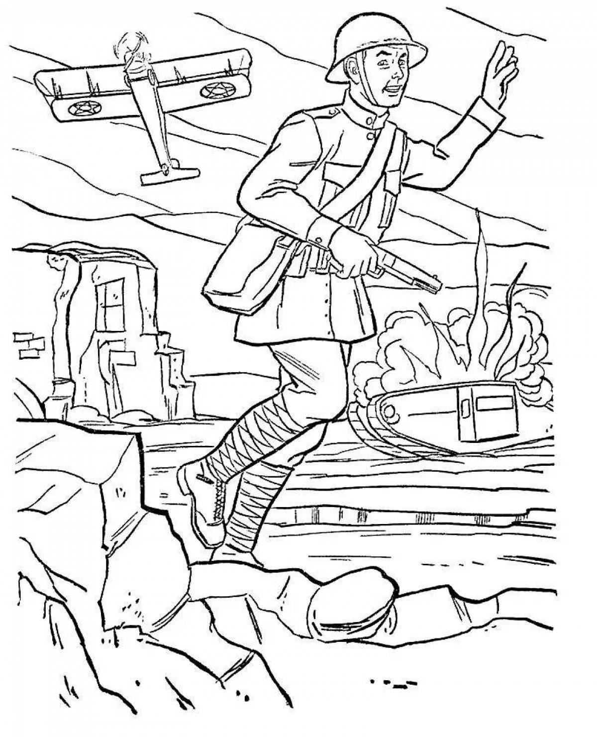 Coloring page energetic defender of the fatherland