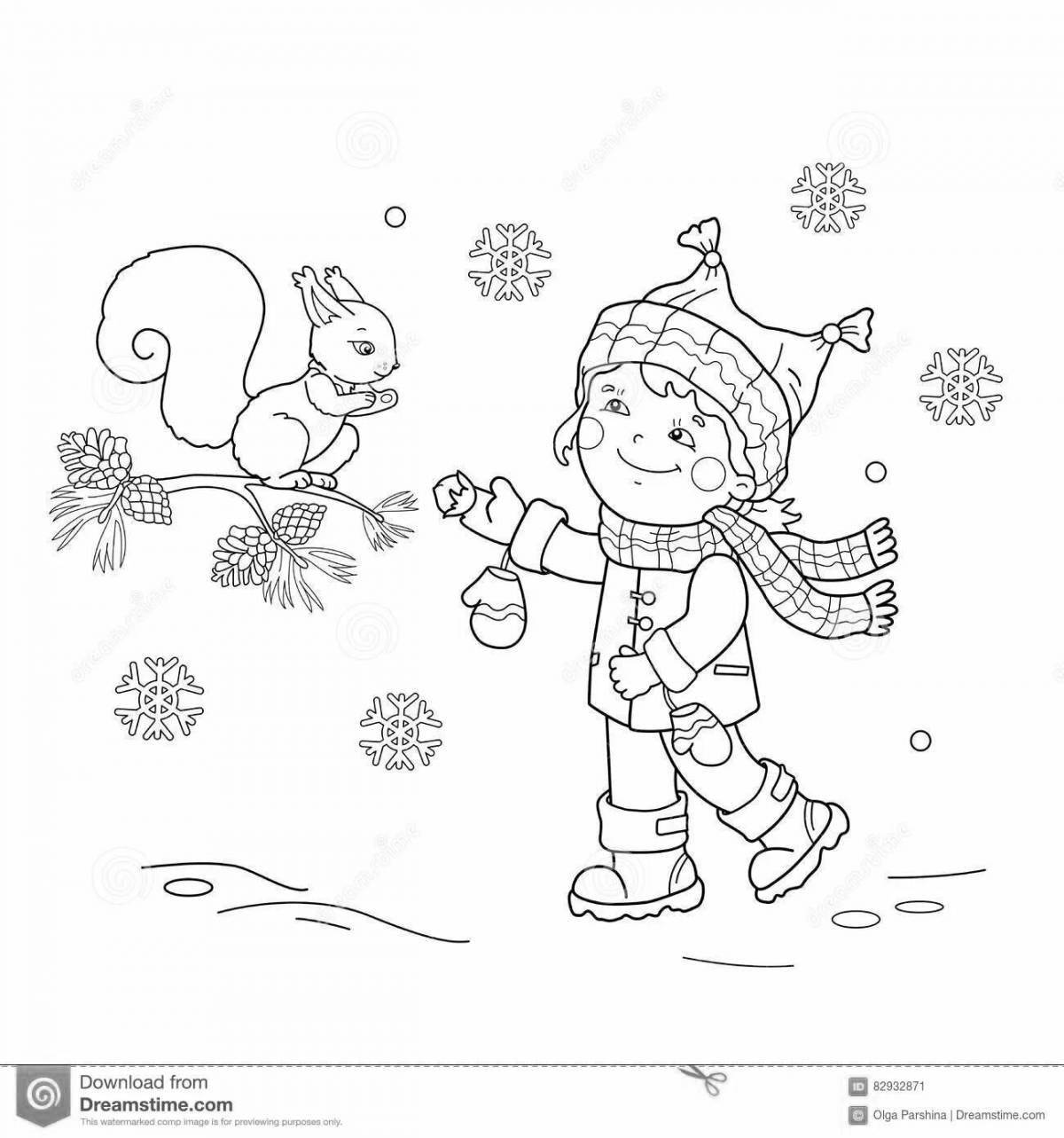 Photo Smart children feed the birds at the feeder in winter