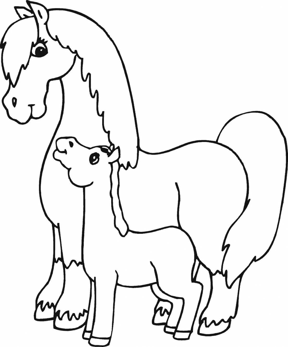 Восхитительная страница раскраски лошадей для детей 2-3 лет