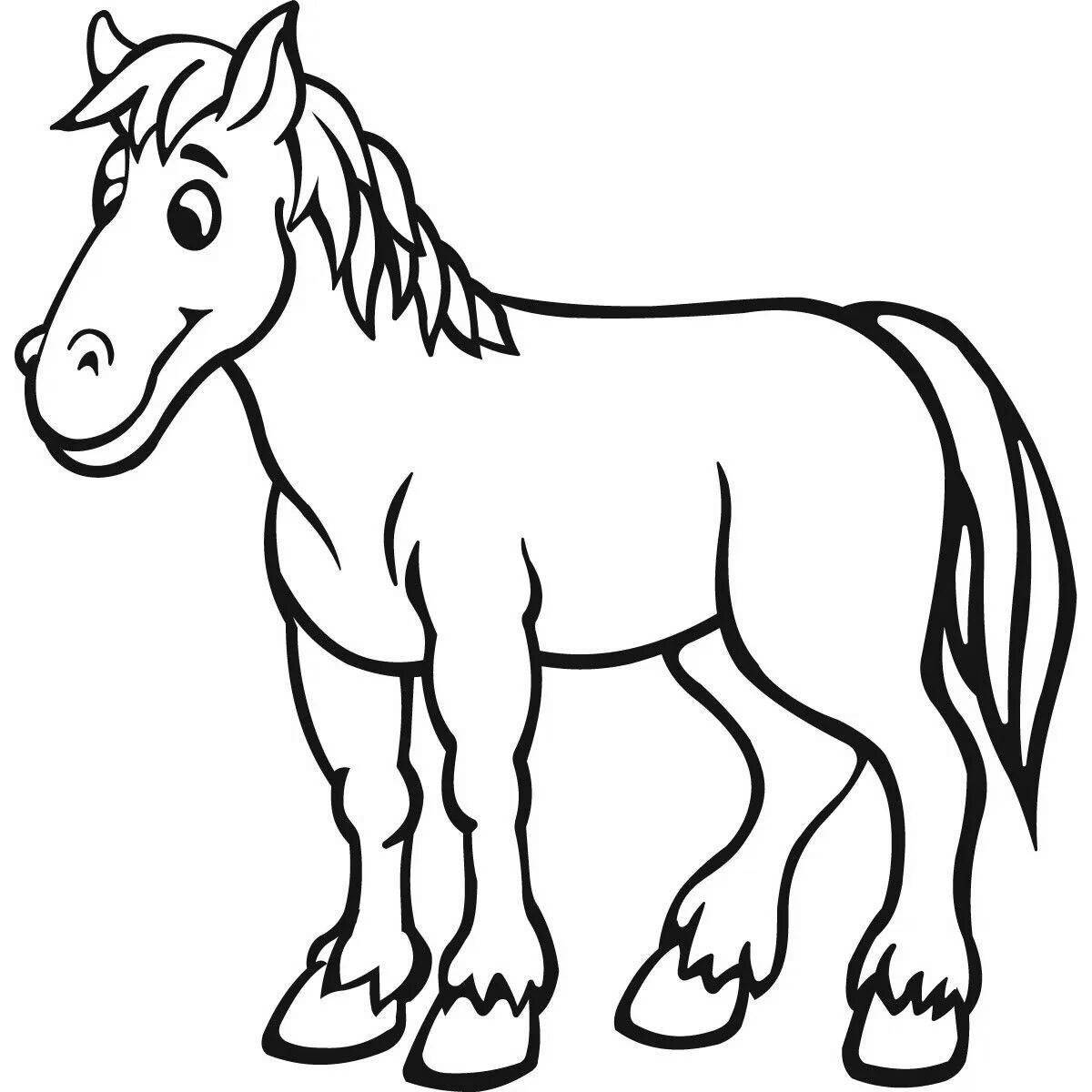 Cute horse coloring book for 2-3 year olds