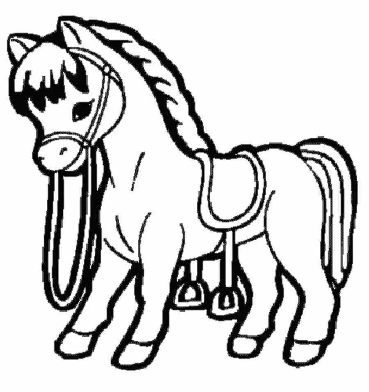 Colored horse coloring page for 2-3 year olds