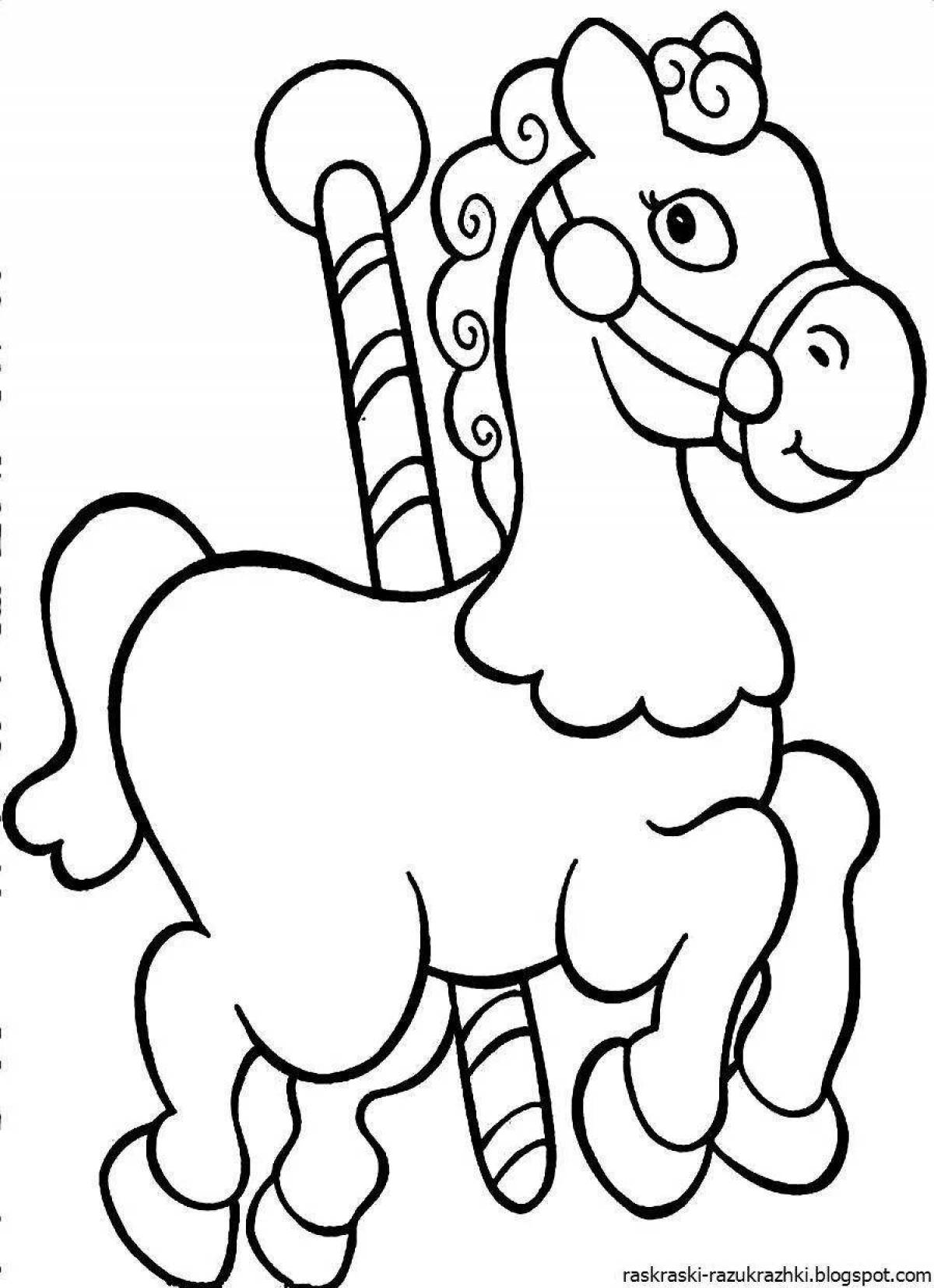 Яркая раскраска лошадей для детей 2-3 лет