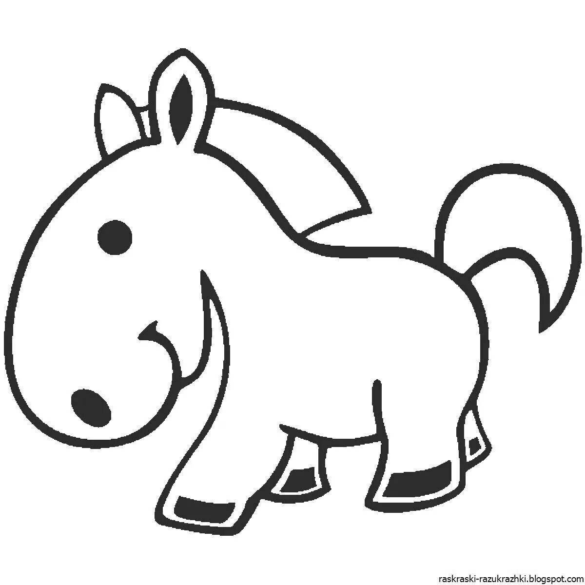 Color-crazy horse coloring page for children 2-3 years old