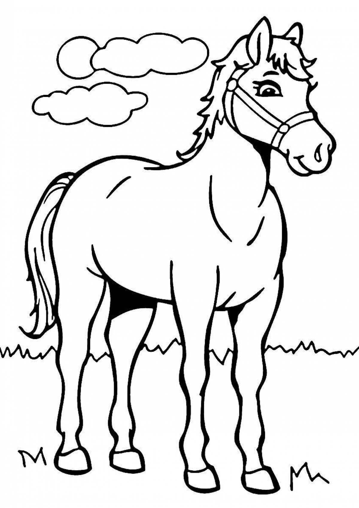 Color-blast horse coloring page for children 2-3 years old