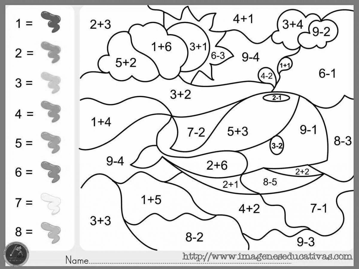 Fun addition and subtraction coloring page