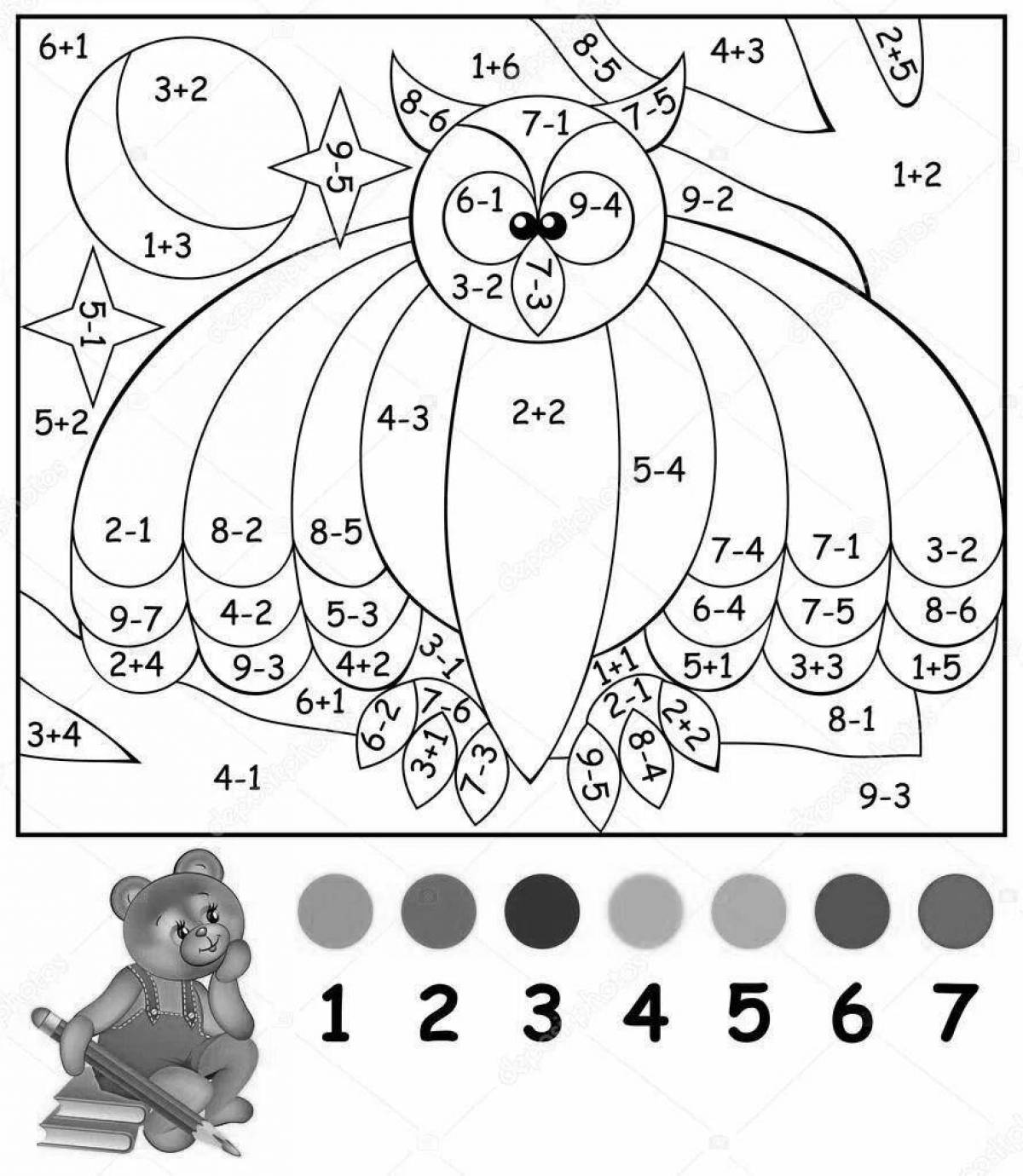 Adorable addition and subtraction coloring page