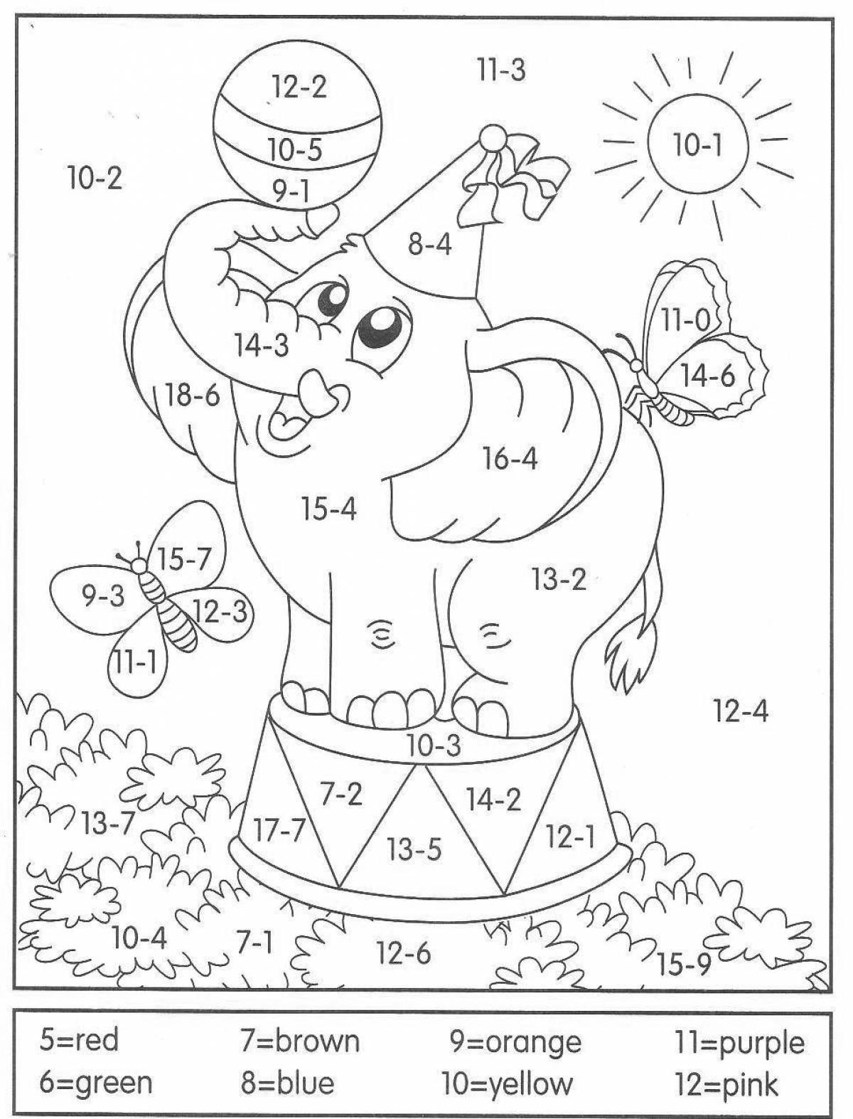 Fantastic addition and subtraction coloring page