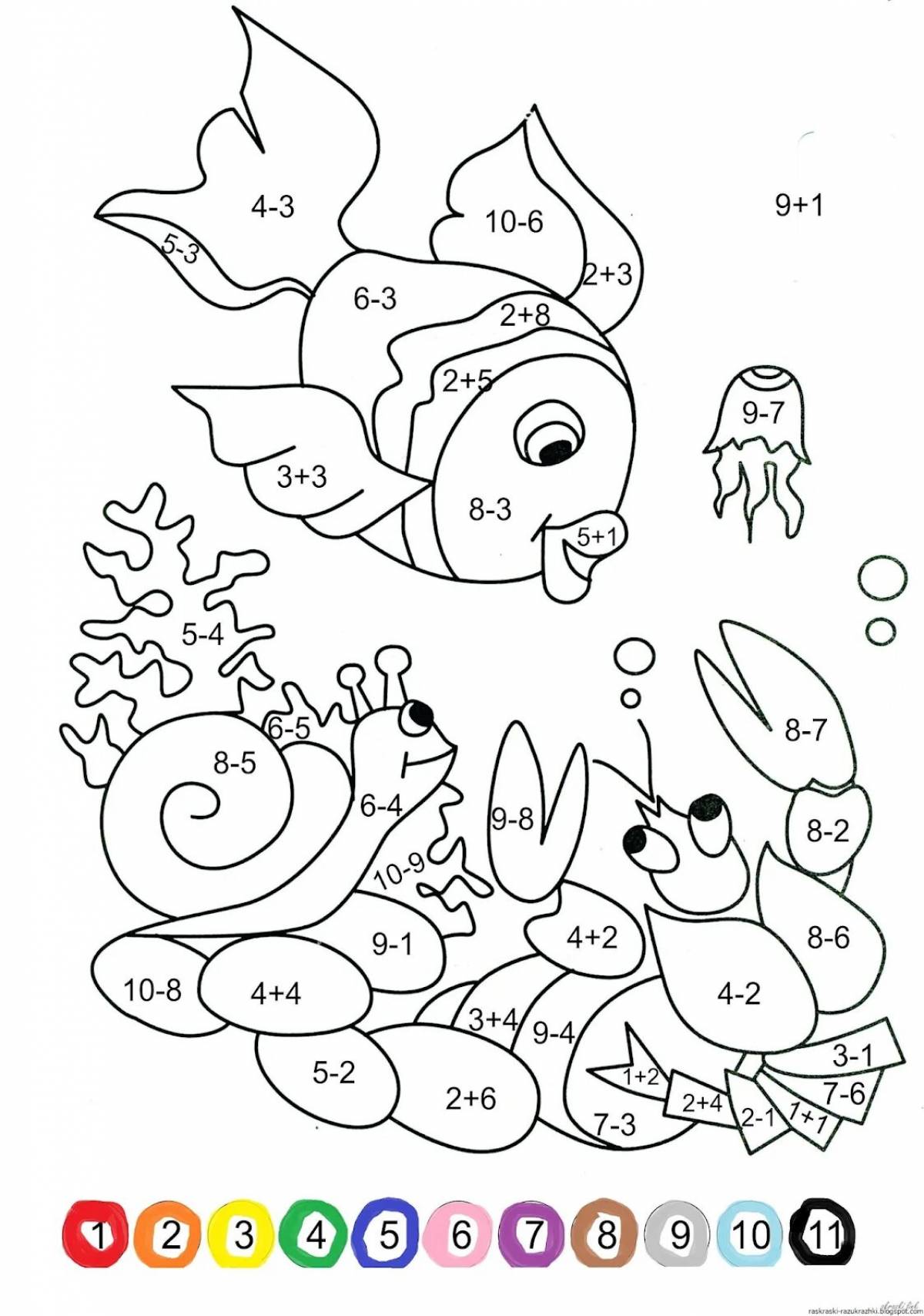 Refreshing addition and subtraction coloring page