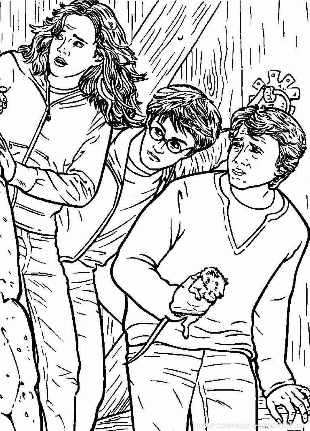 Charming coloring harry potter harry ron and hermione