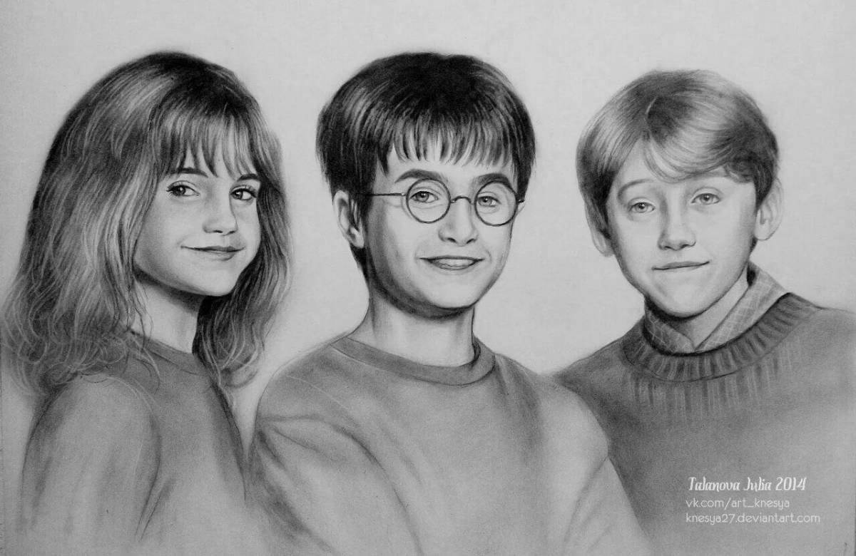 Mystical coloring harry potter harry ron and hermione