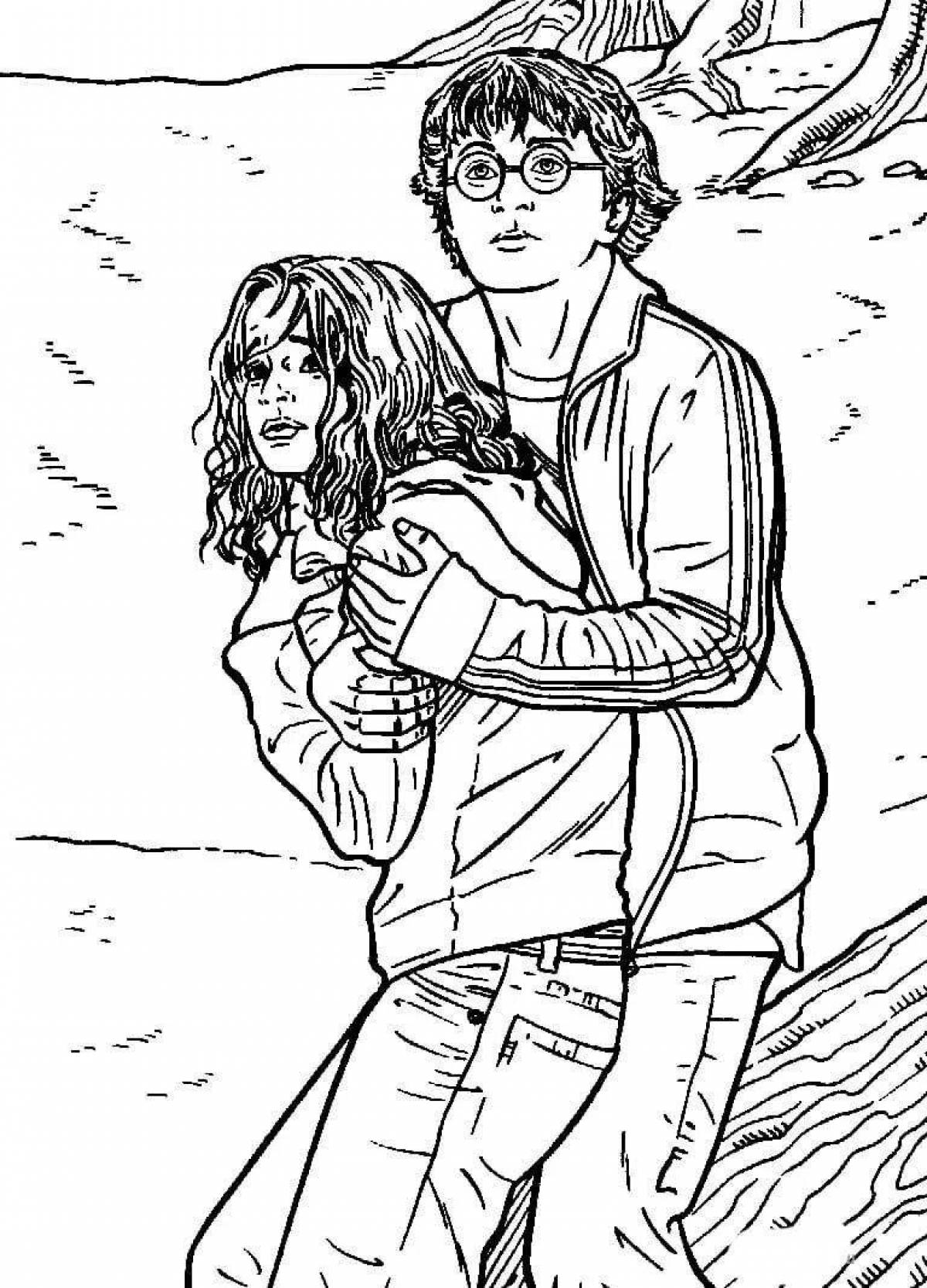Harry potter glitter coloring harry ron and hermione