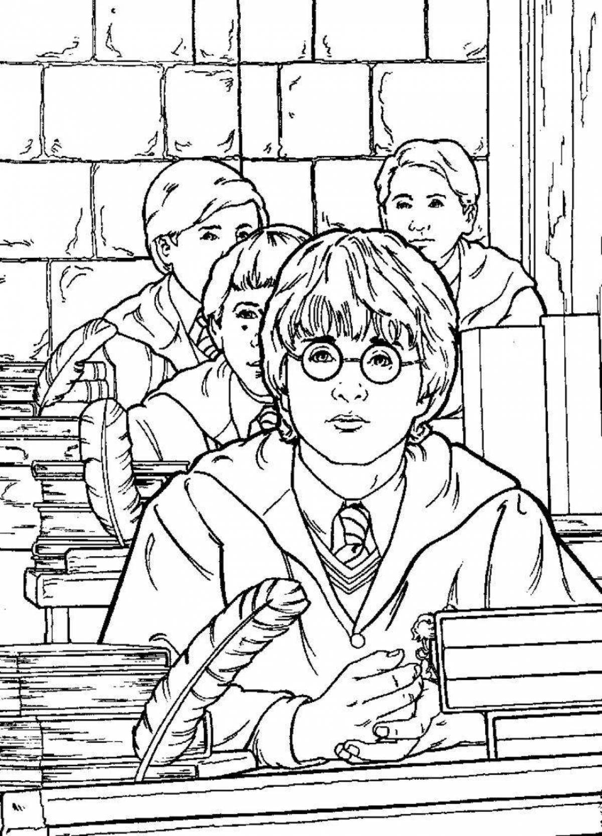 Grand coloring page harry potter harry ron and hermione