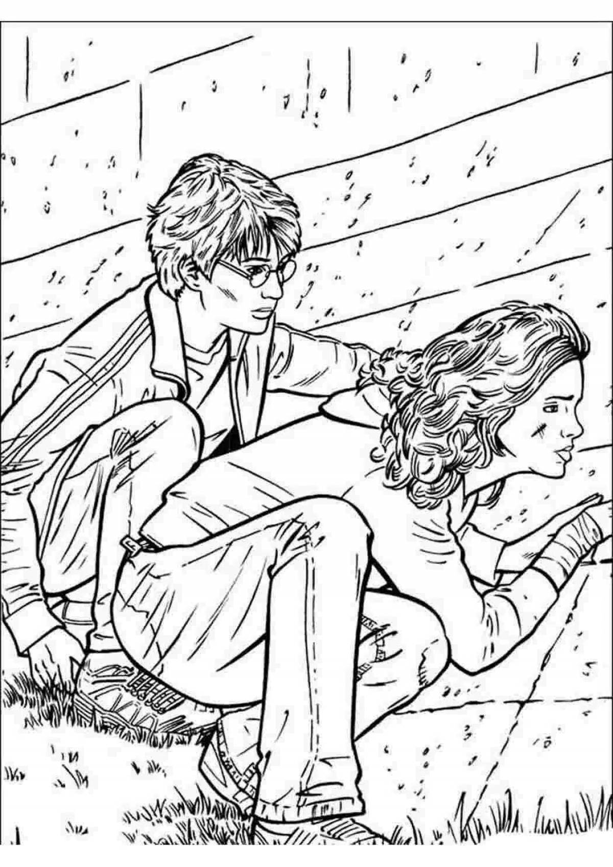 Sublime coloring page harry potter harry ron and hermione