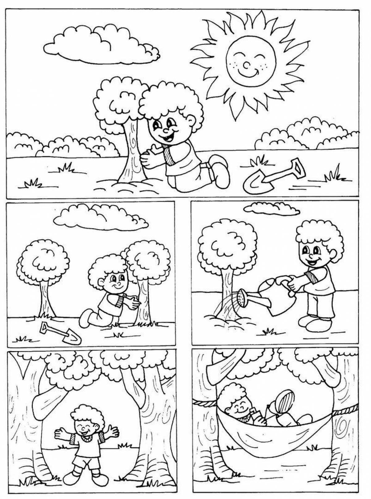 Joyful coloring for children rules of behavior in the forest