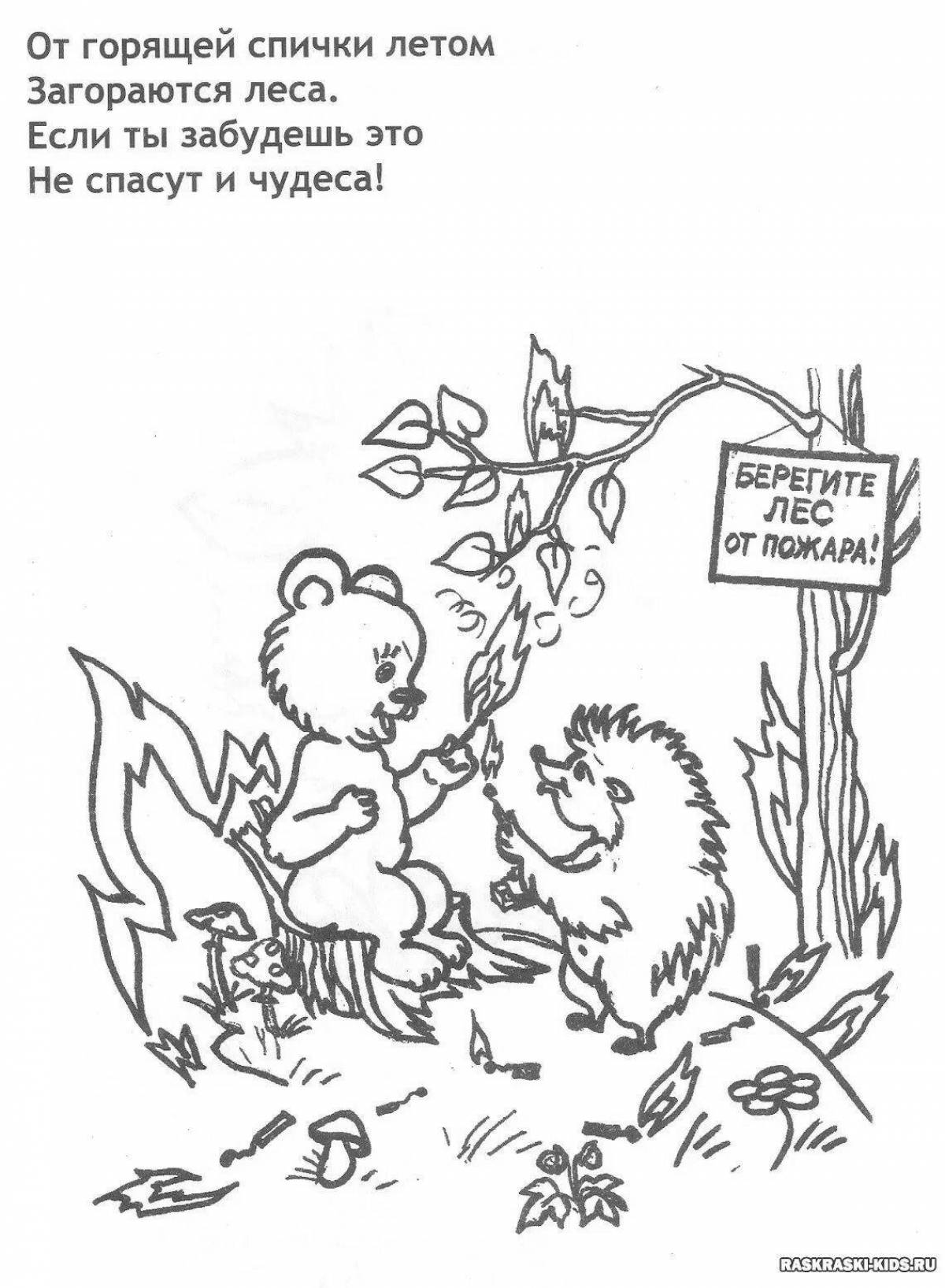Children's coloring book rules of conduct in the forest