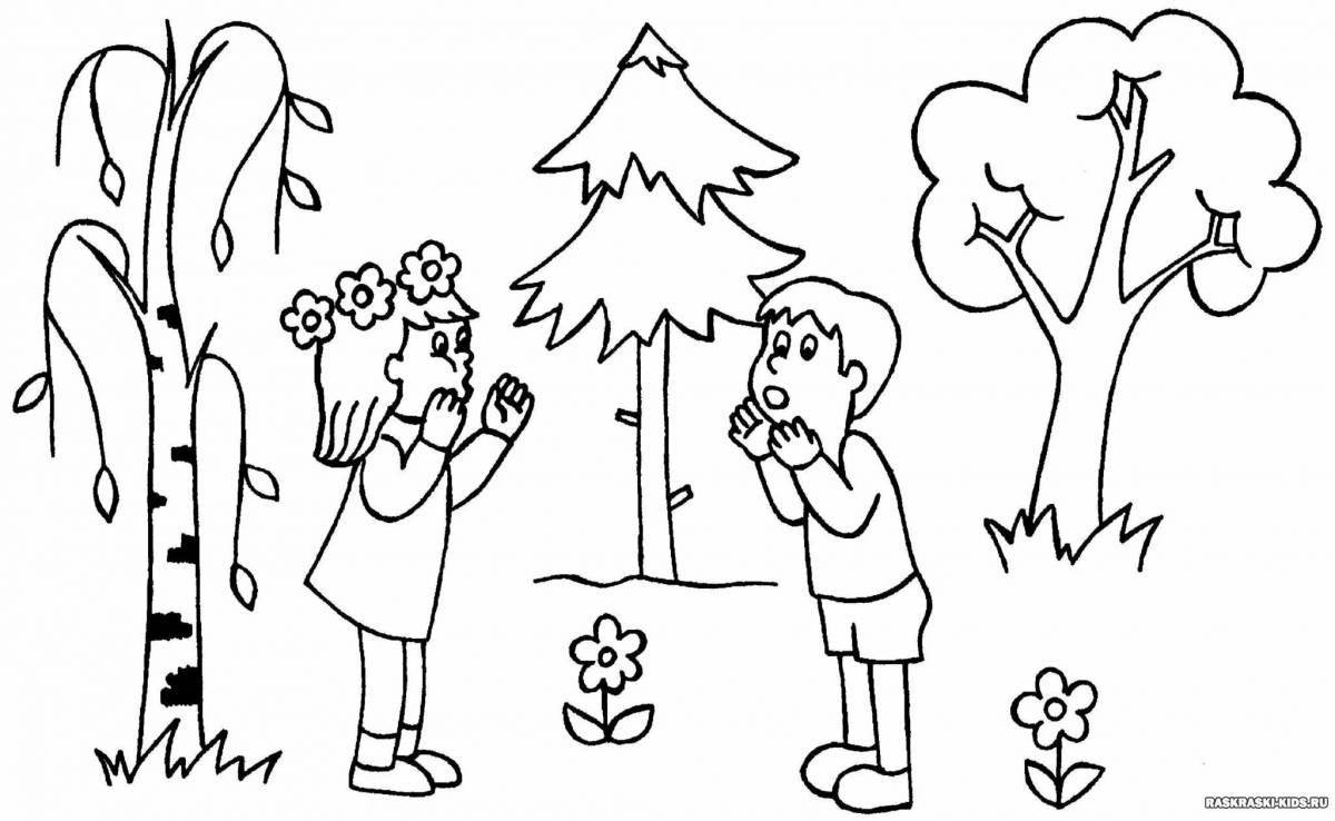 Radiant coloring book for children rules of conduct in the forest
