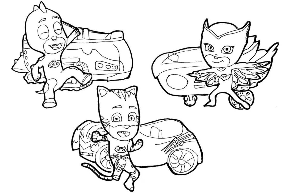 Adorable masked characters coloring page