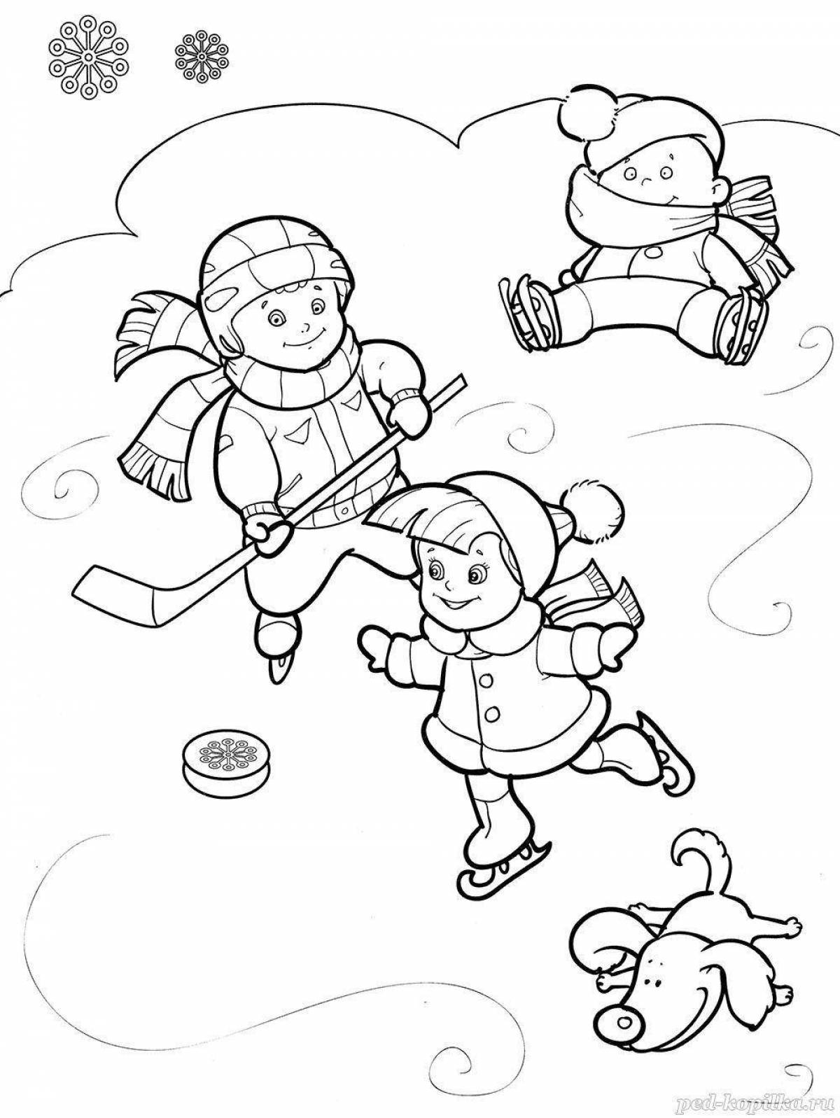 Adorable winter sports coloring page