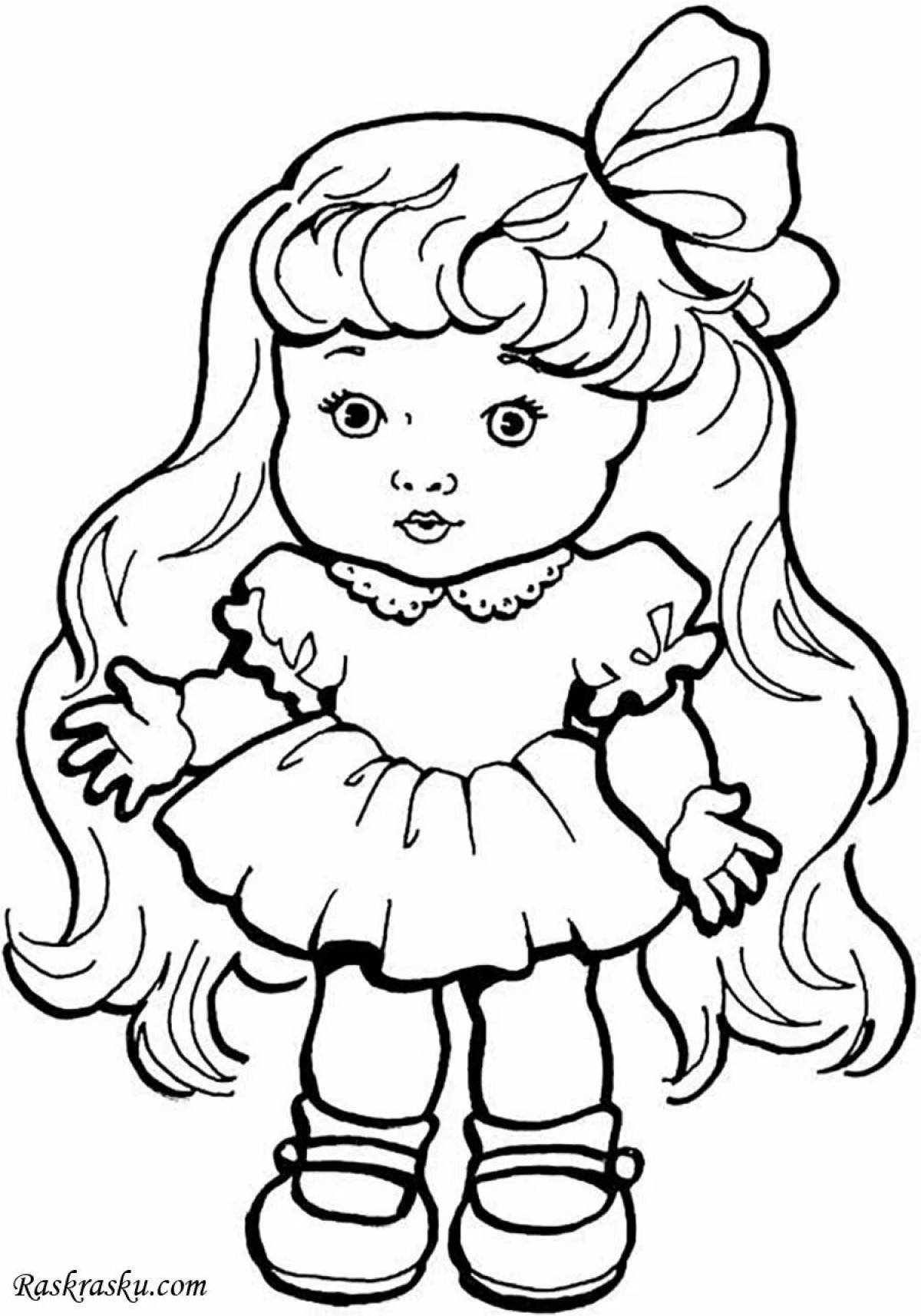 Doll color-explosion coloring page for children 5-6 years old