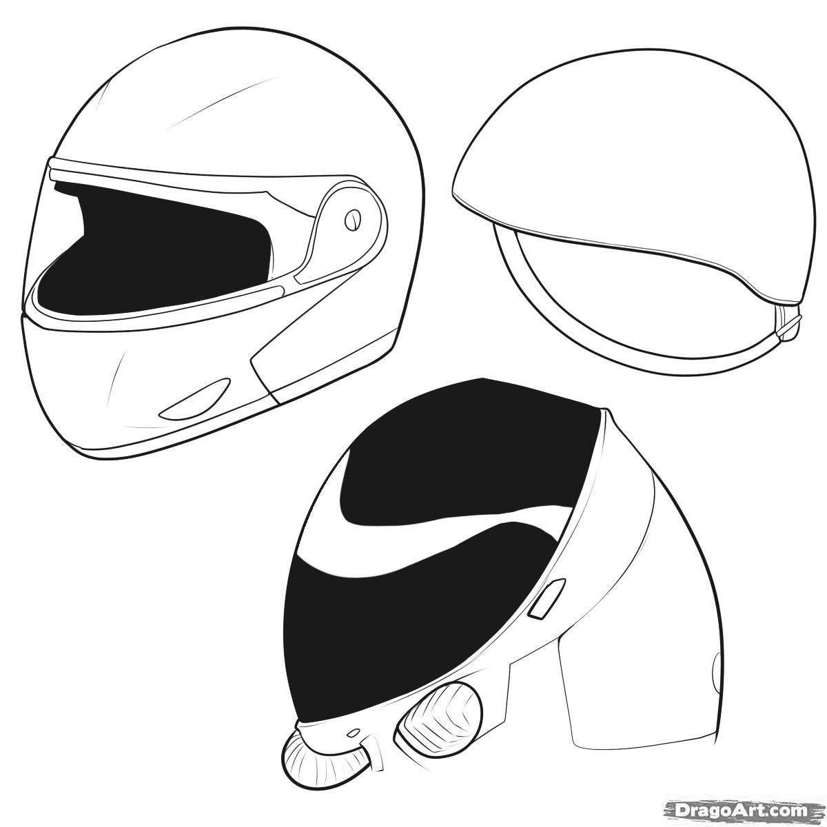 Coloring page of an attractive motorcycle helmet