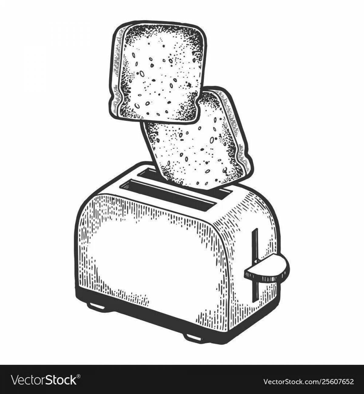 Яркая страница раскраски тостера