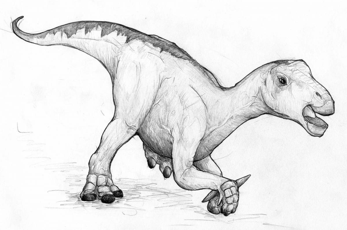 Detailed iguanodon coloring page