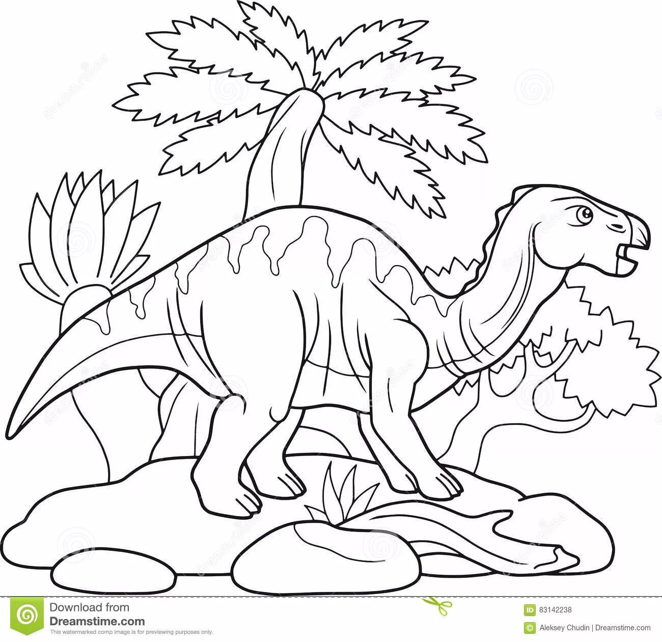 Intricate iguanodon coloring page