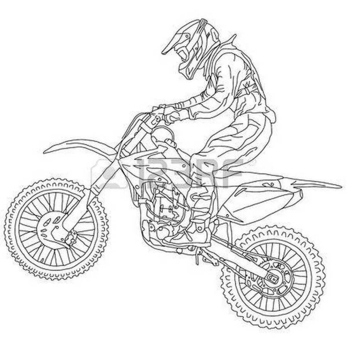Colorfully illustrated pit bike coloring page