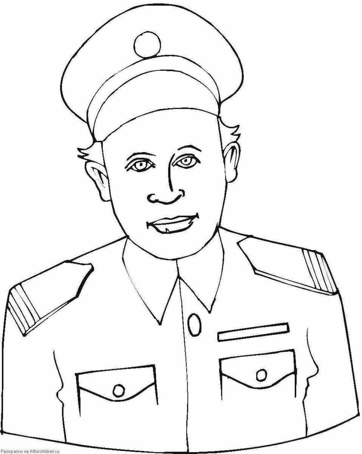 Coloring page energetic officer