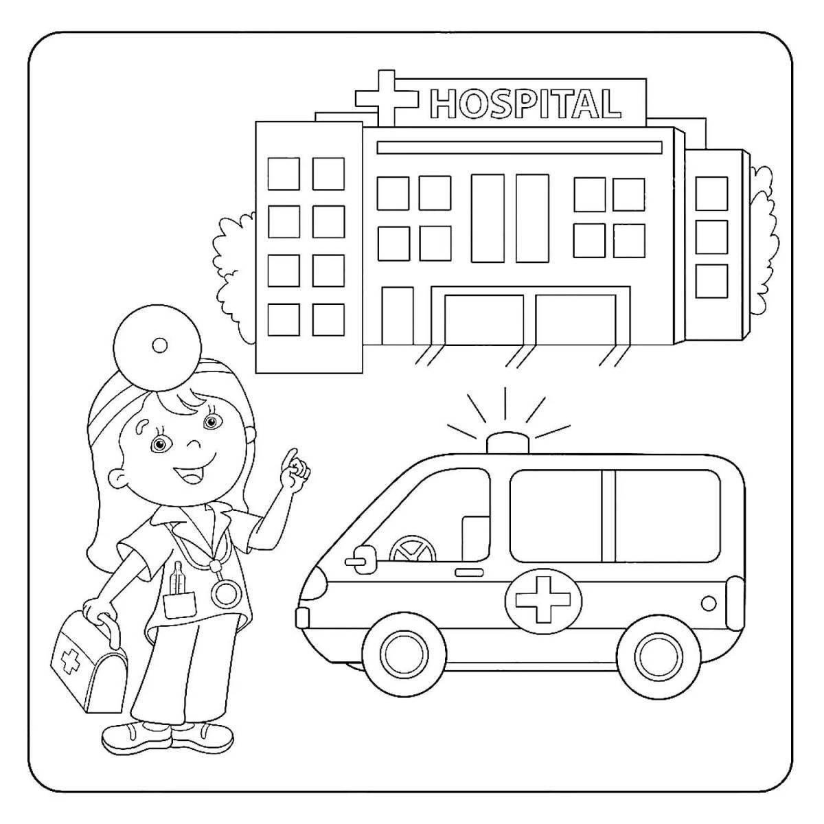 Colourful hospital coloring book for kids