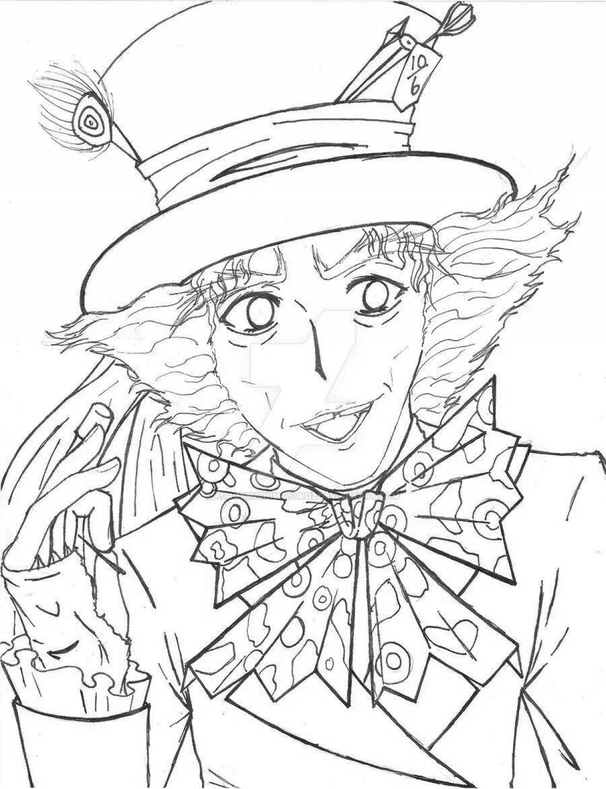 Colourful hatter coloring page
