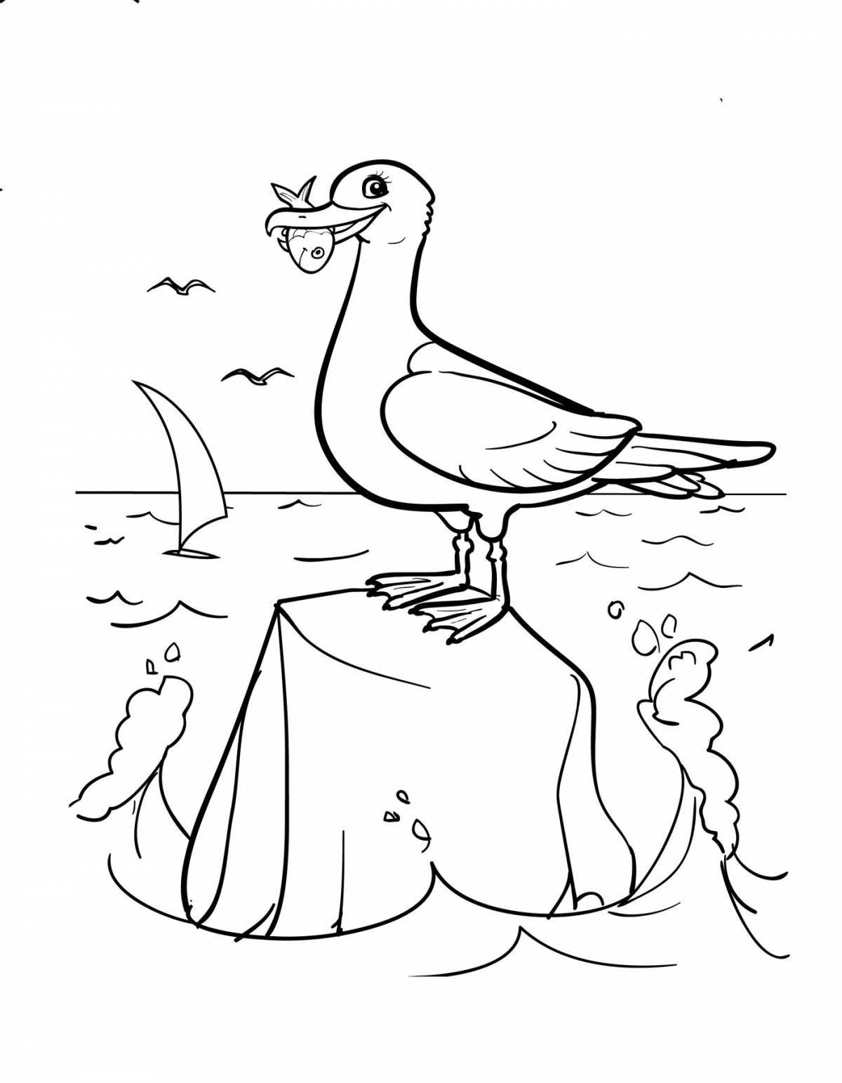 Fun coloring seagull for kids
