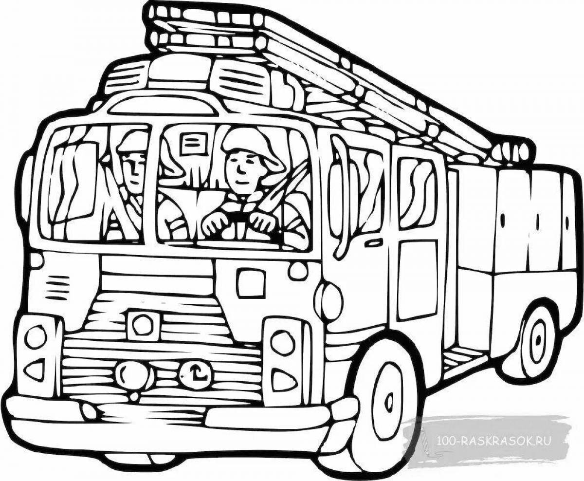 Colorful fire truck coloring page