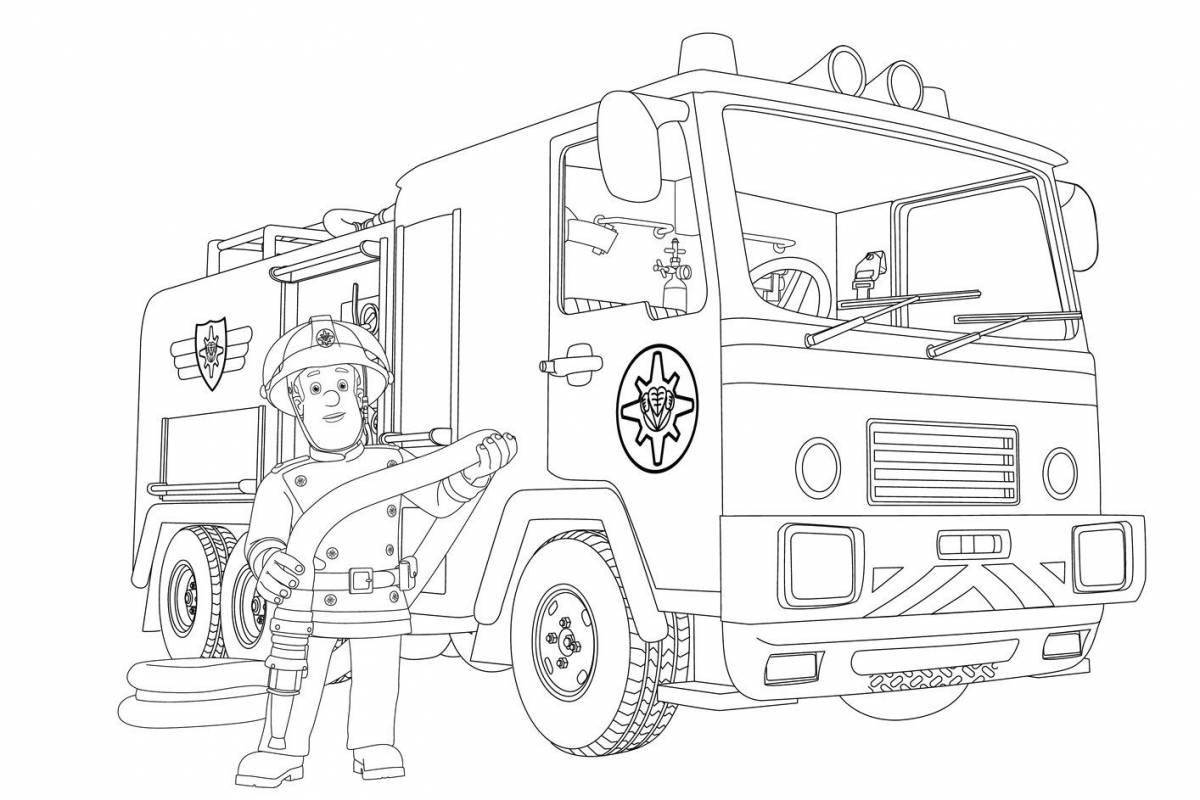 Coloring page happy fire truck