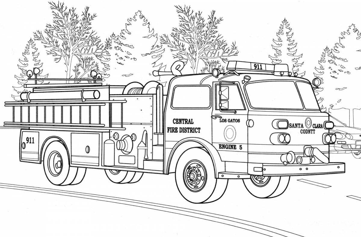 Раскраска сияющая пожарная машина