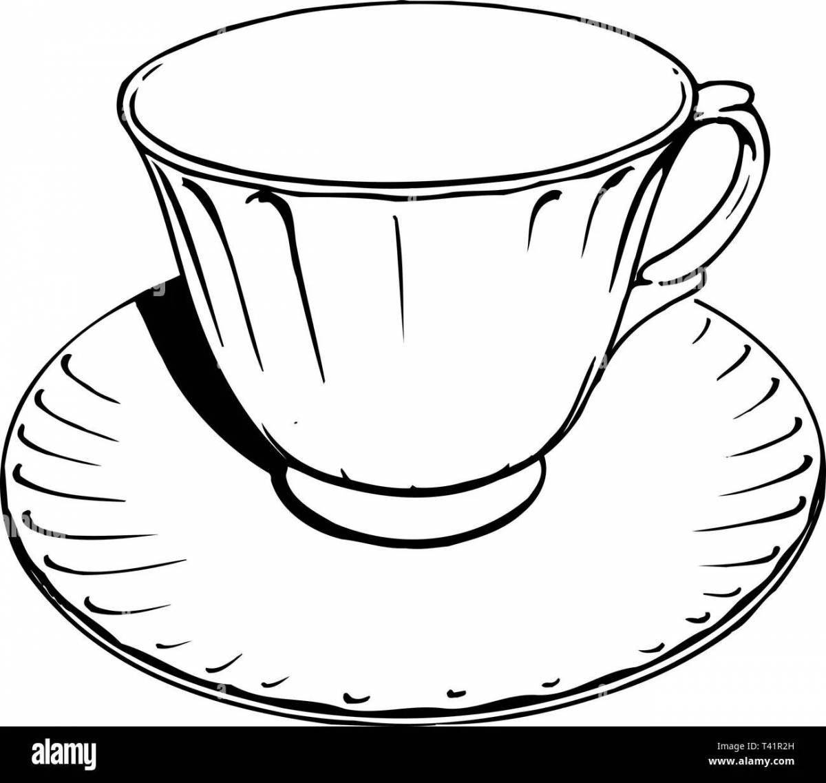 Выдающаяся страница раскраски чайной чашки для начинающих