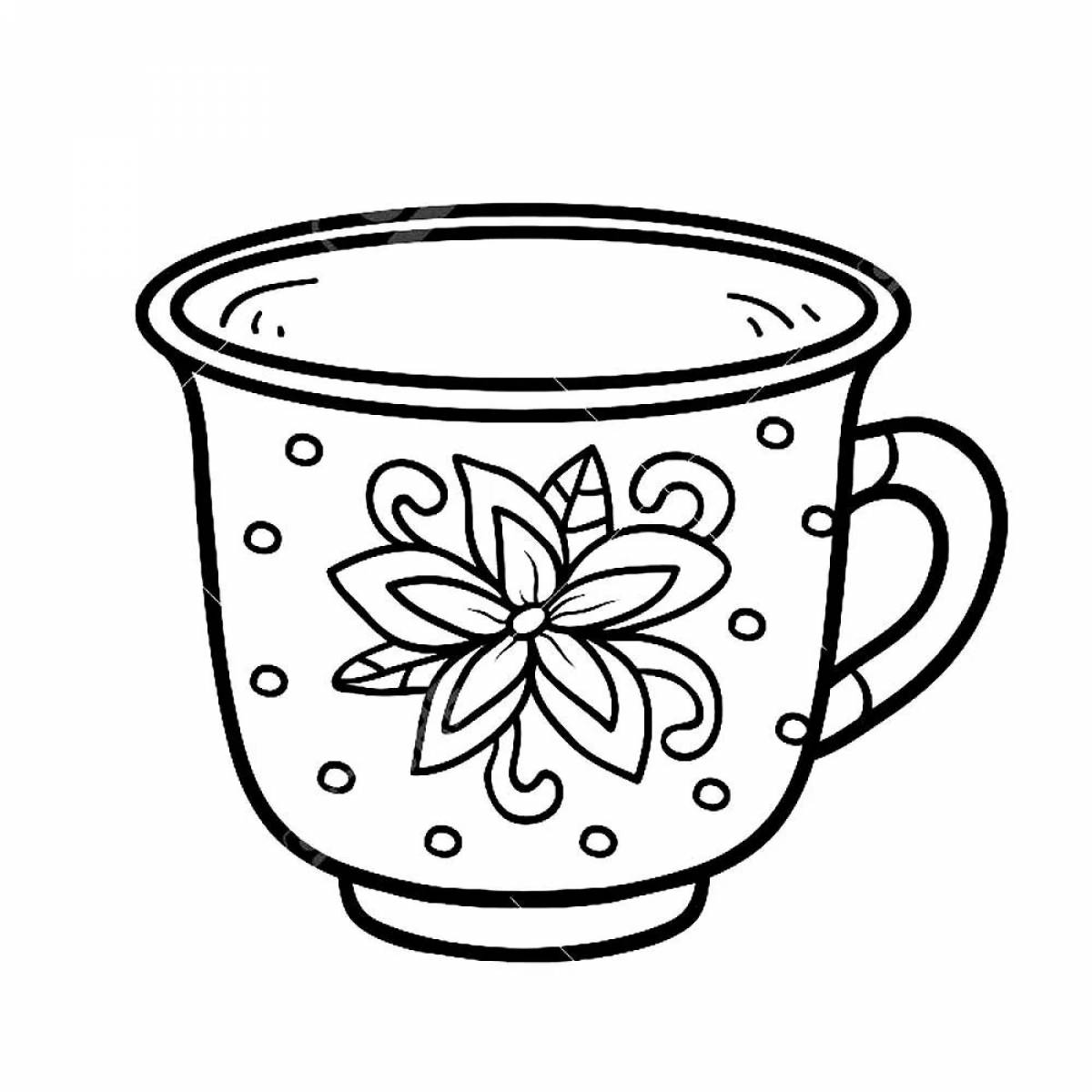 Coloring page unusual tea cup for juniors