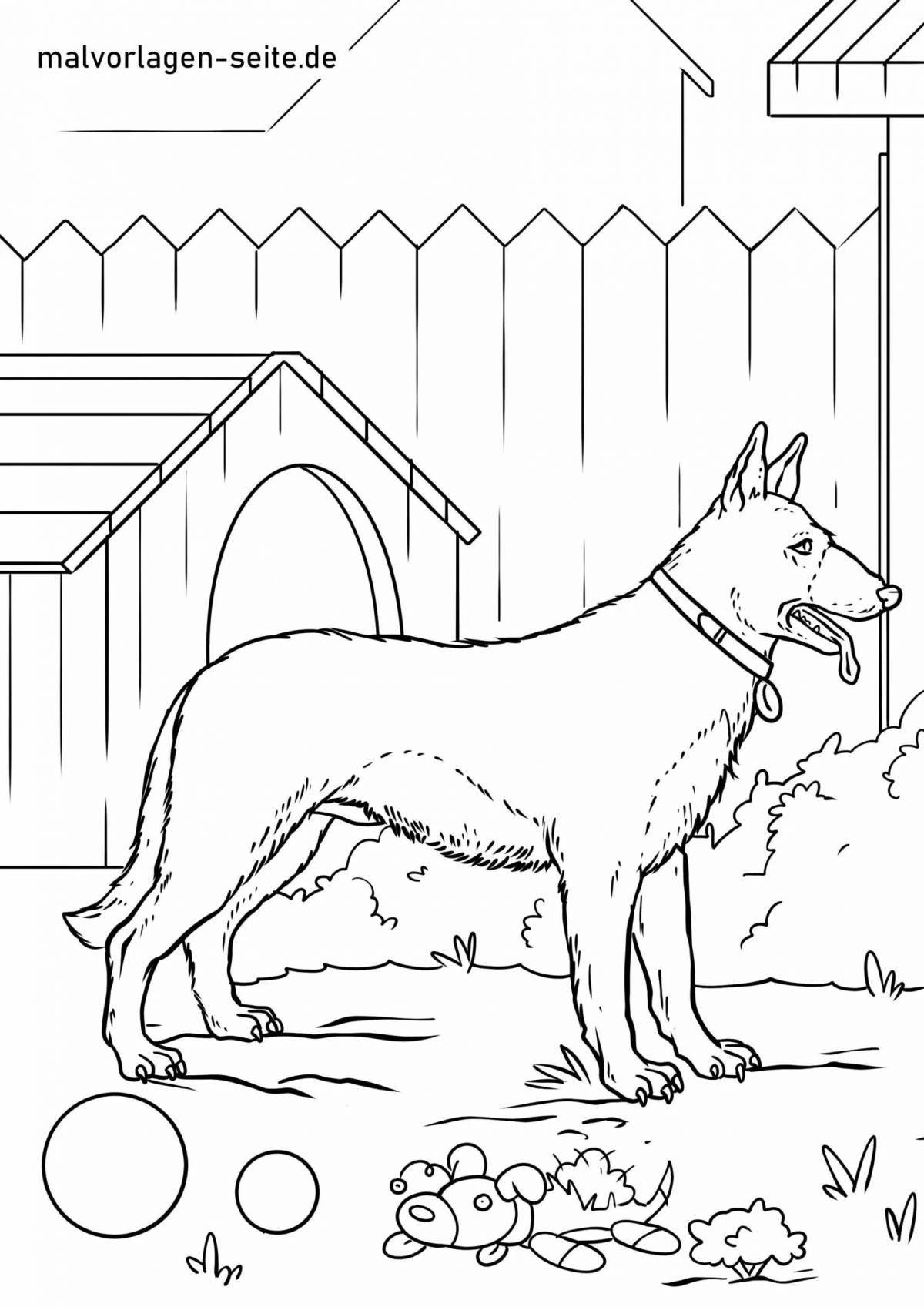 Funny coloring book of a german shepherd for children