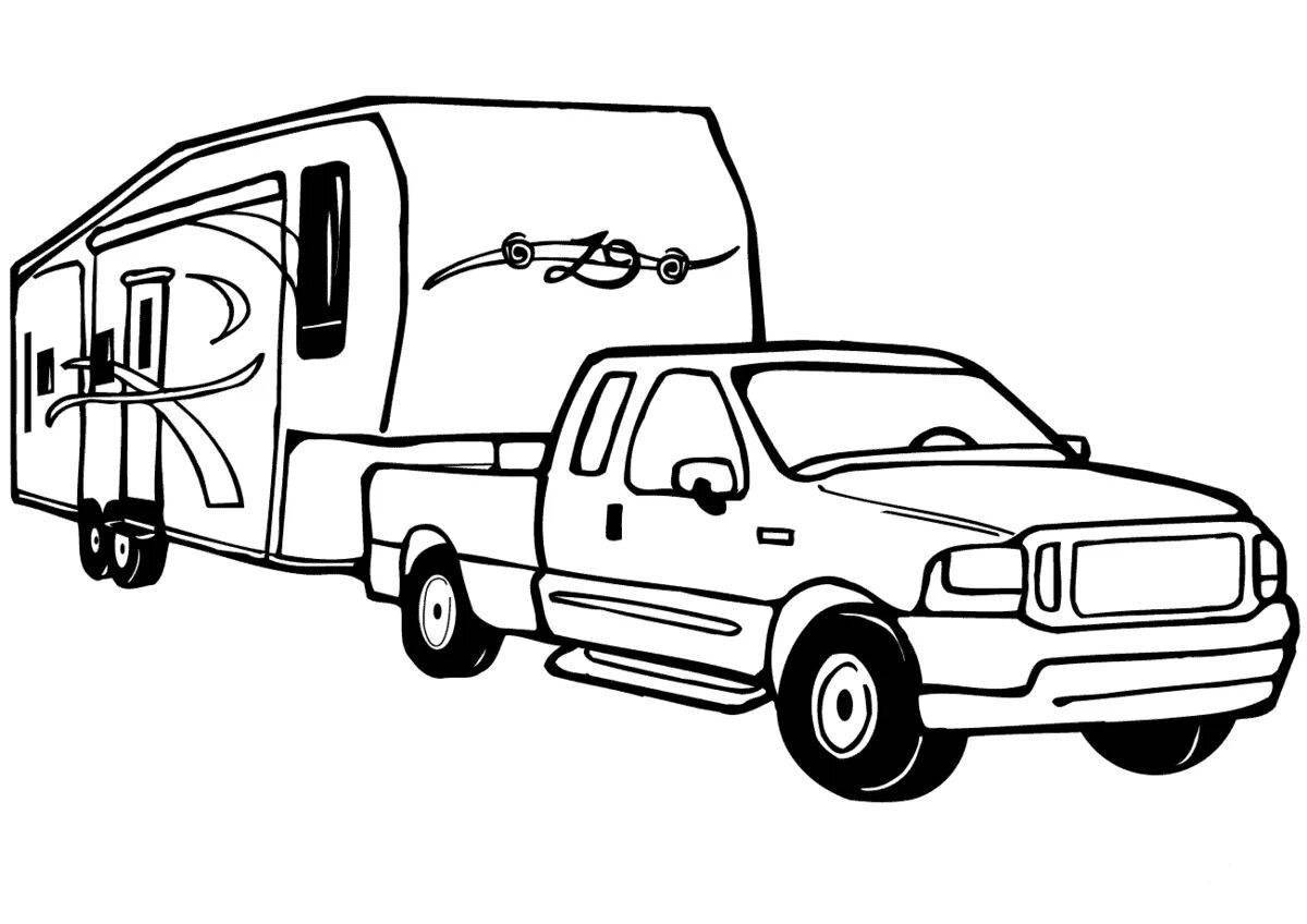 Coloring page cute trailer