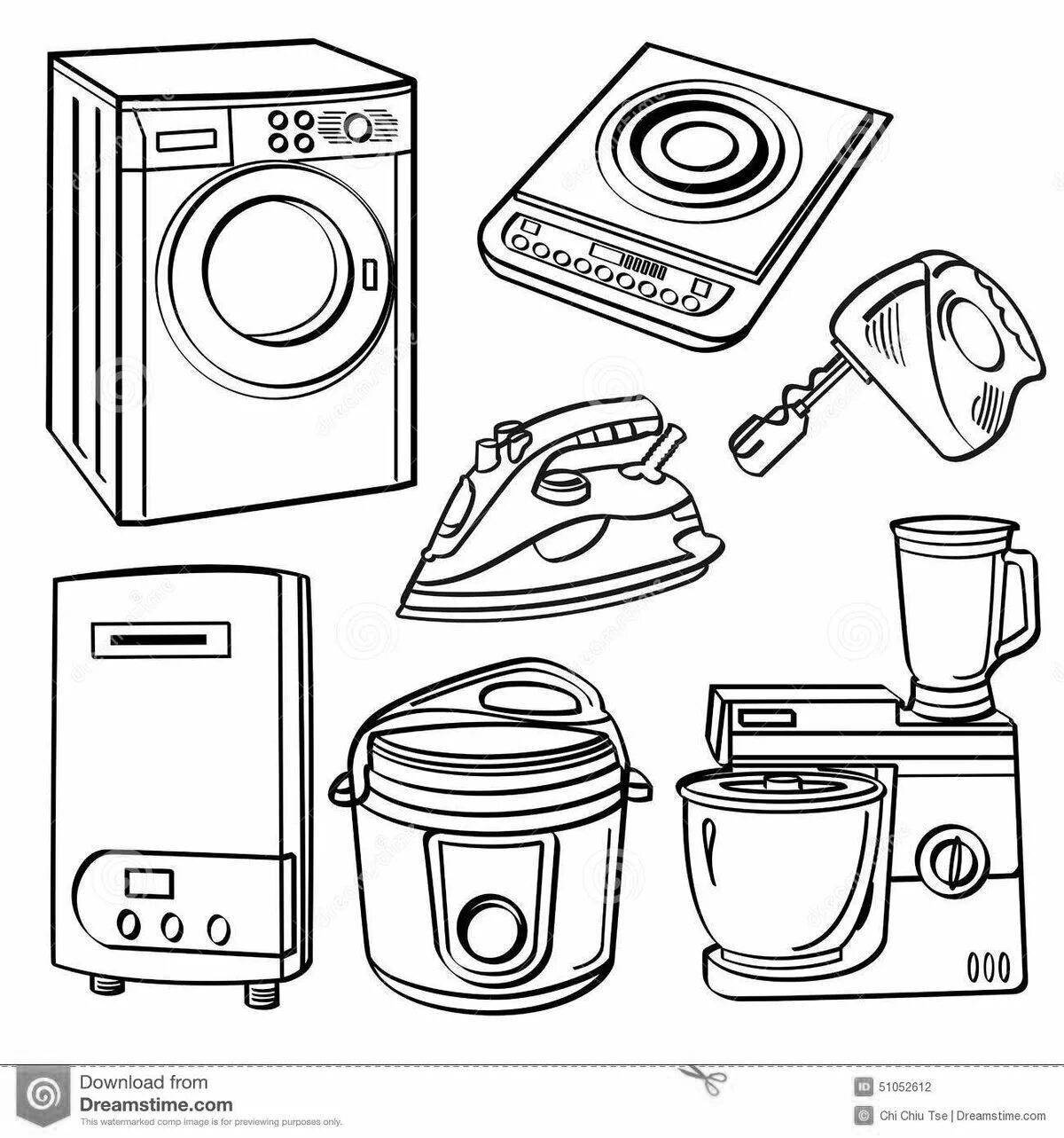 Color-explosion household appliances coloring book for kindergarten