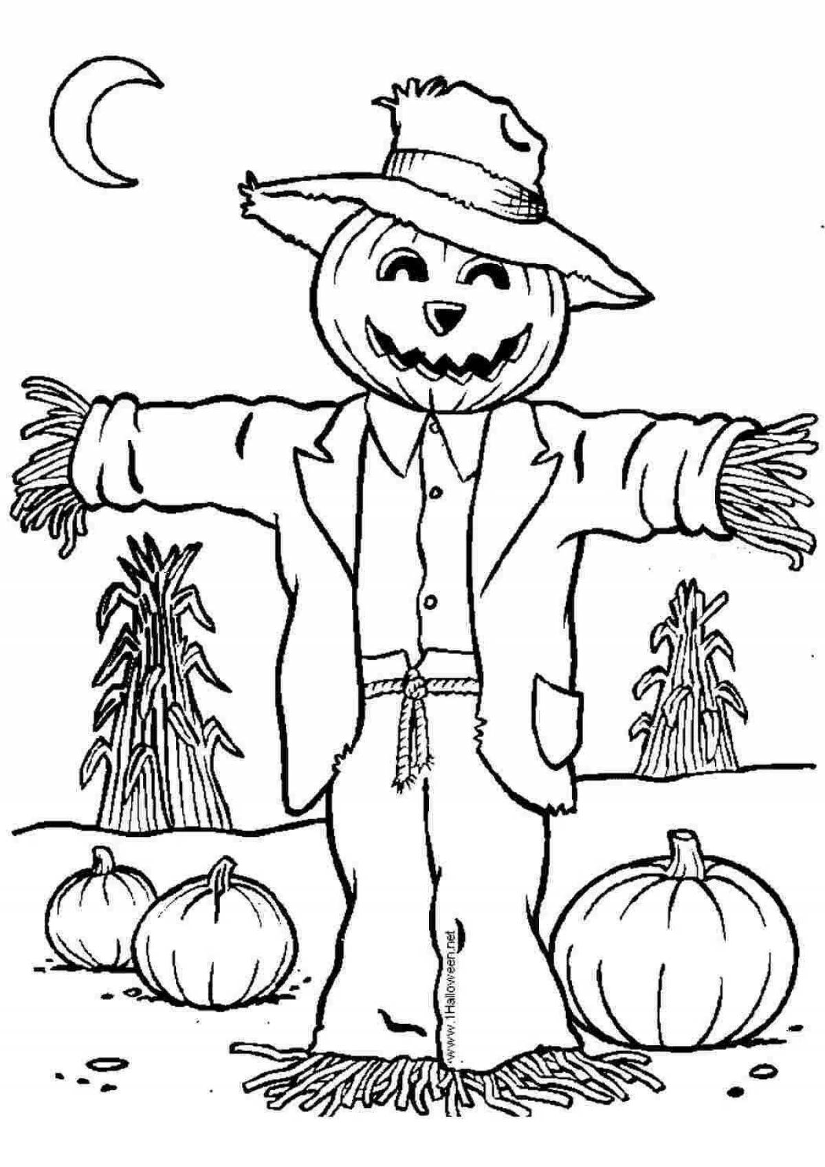 Playful scarecrow coloring page