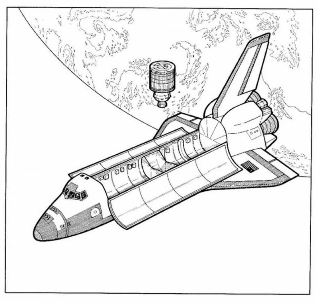 Colorful starship coloring page