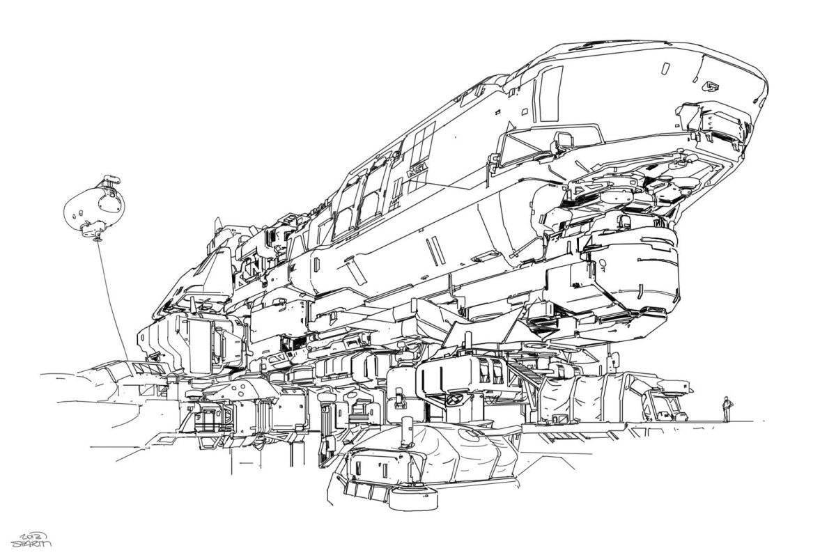 Colorfully crafted starship coloring page