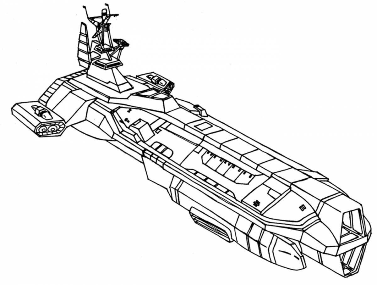 Colorfully colored starship coloring page