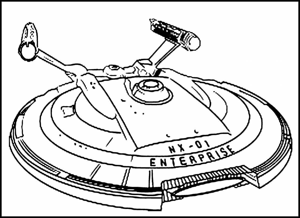 Colorfully detailed starship coloring page