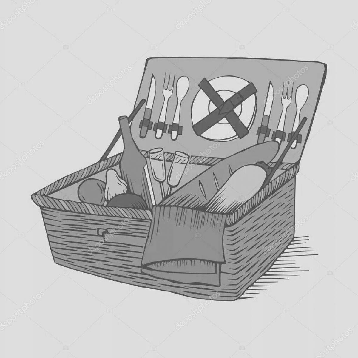 Colorful picnic basket with food
