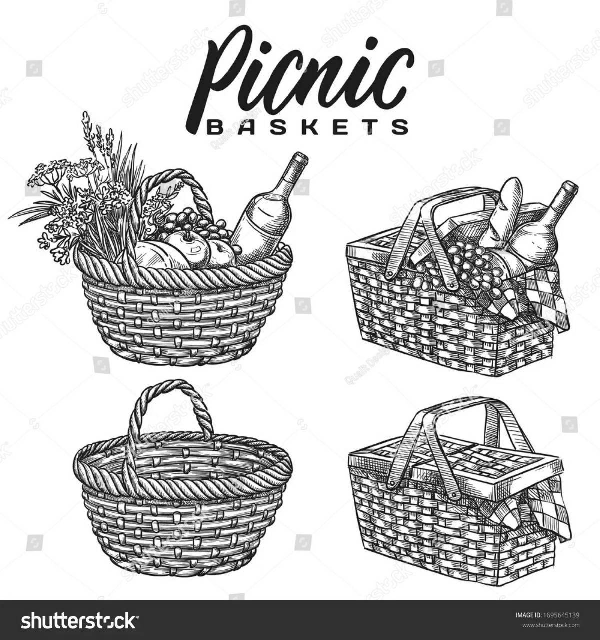 Delicious picnic basket with food