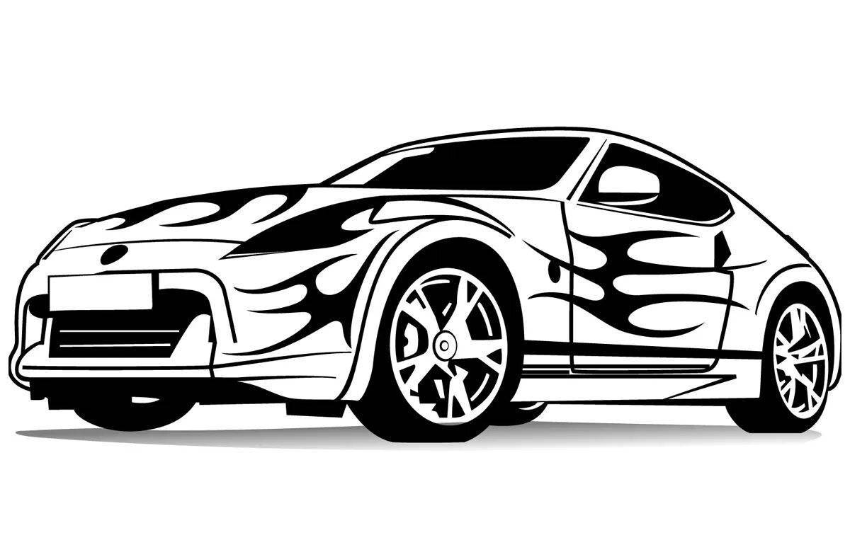 Humorous sports car coloring book for kids