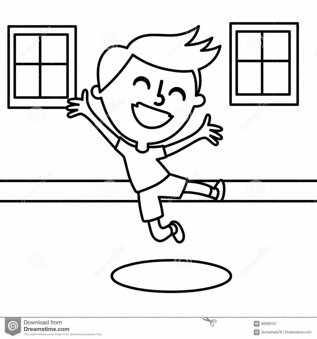 Coloring page energetic jumping