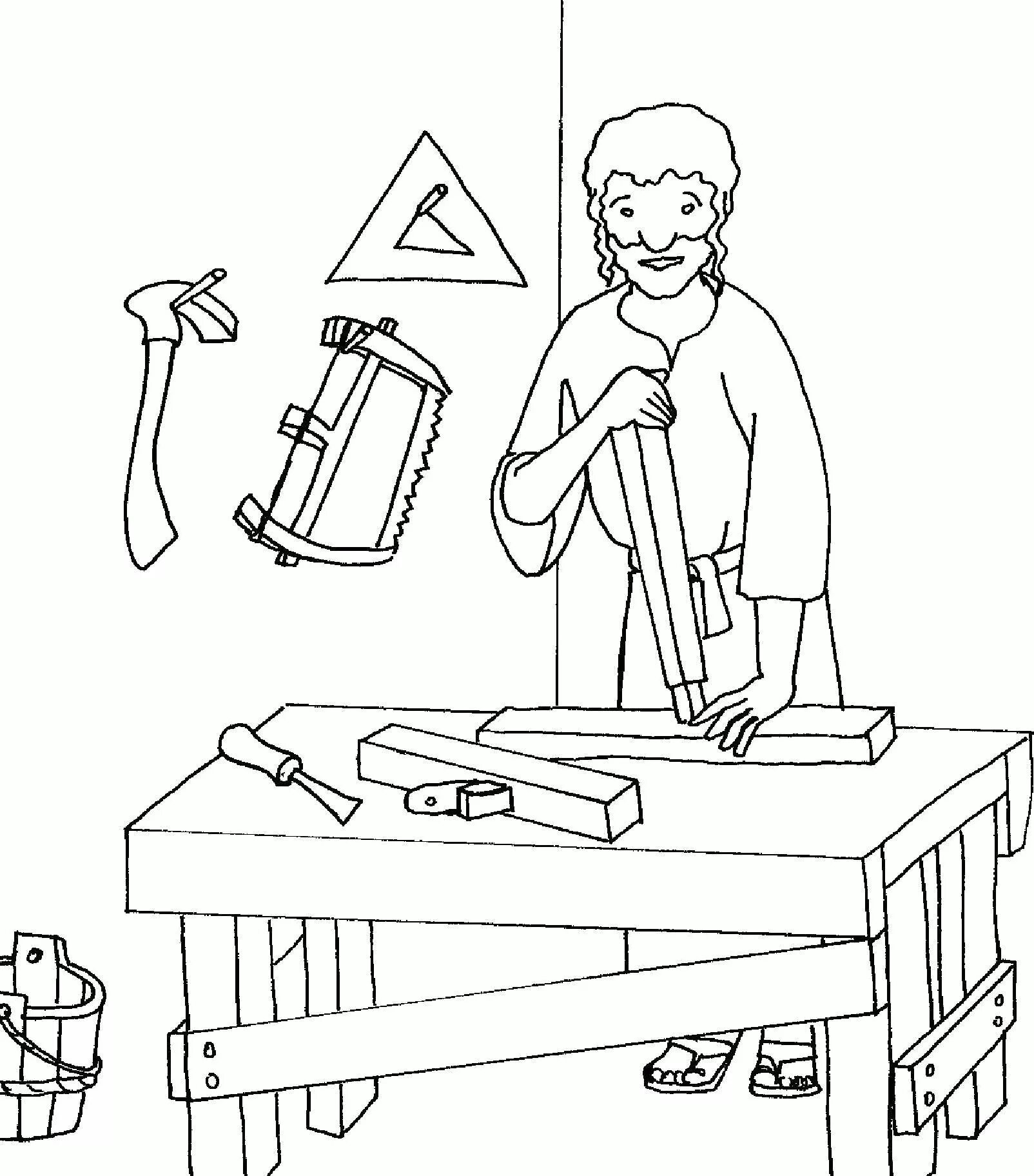 Carpenter coloring page with color illumination